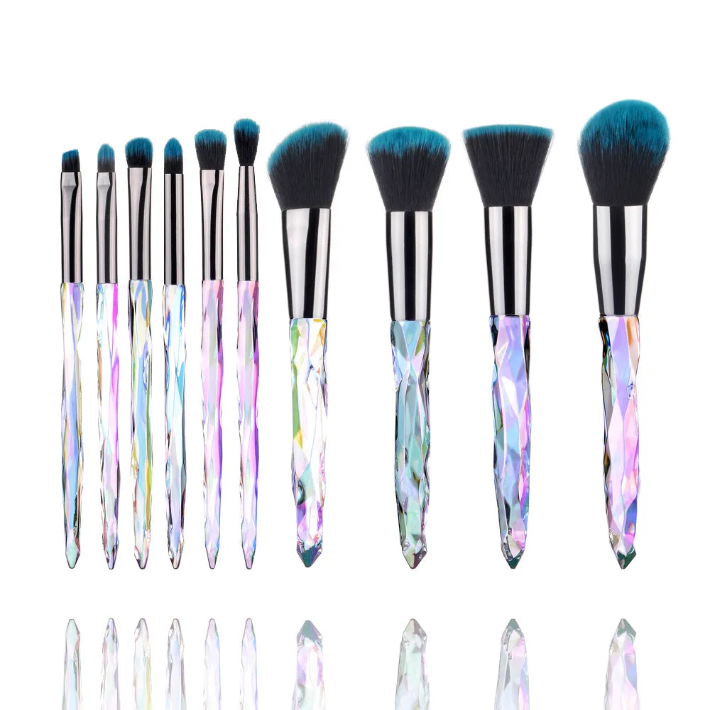 10 PCs Diamond Makeup Brushes Crystal Diamond Handle Glass Stem