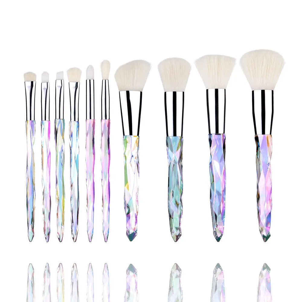 10 PCs Diamond Makeup Brushes Crystal Diamond Handle Glass Stem