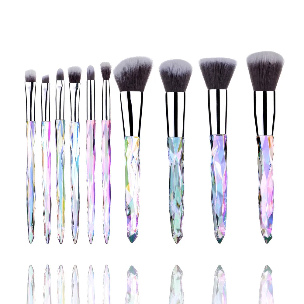 10 PCs Diamond Makeup Brushes Crystal Diamond Handle Glass Stem