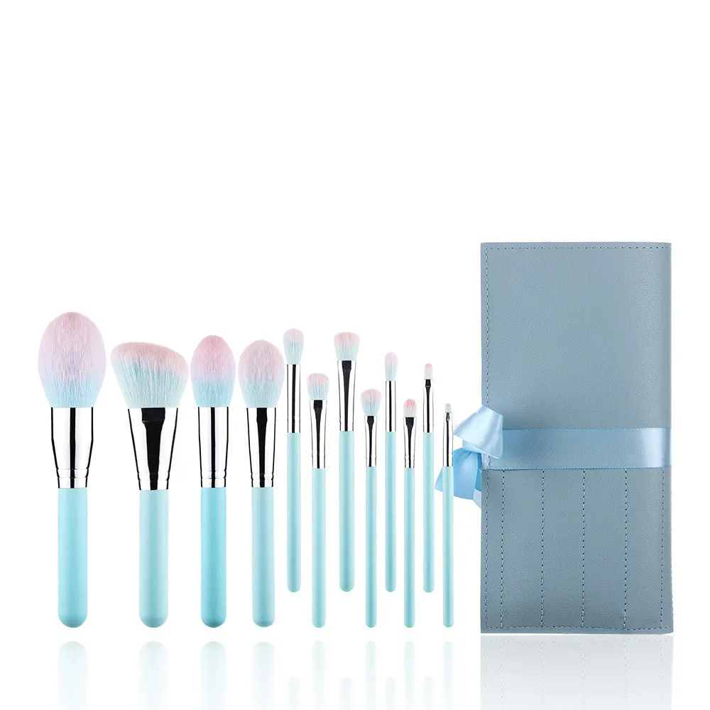 12 PCs Light Blue Handle Makeup Brush Foundation Eye Shadow Brush