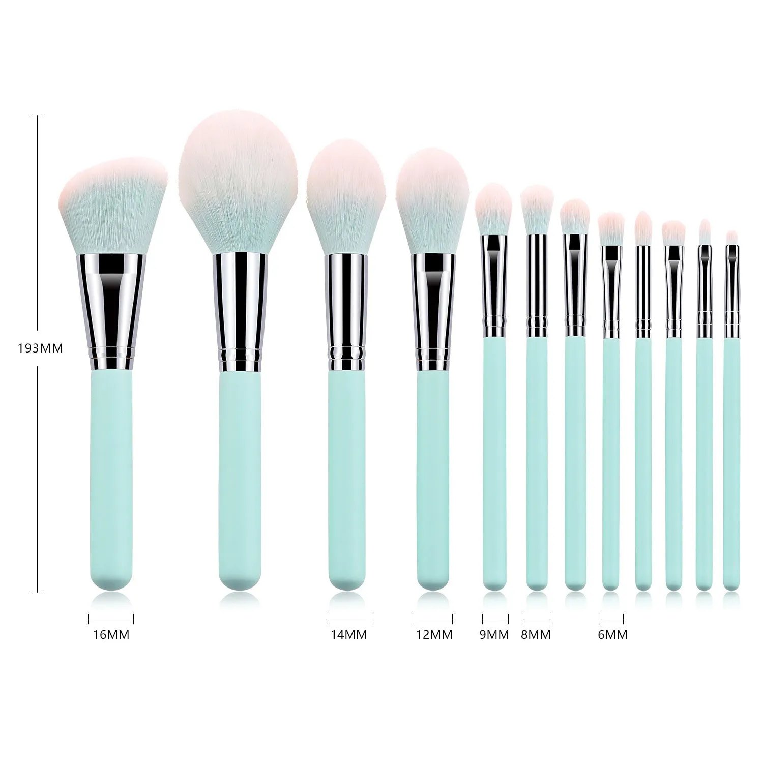 12 PCs Light Blue Handle Makeup Brush Foundation Eye Shadow Brush