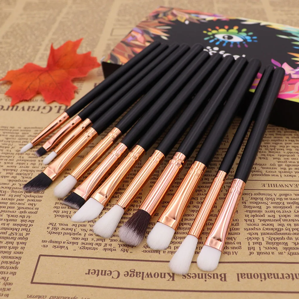 12 PCs Makeup Brush Set Skin Color Brown Gold Beauty Tools Eye Shadow Brush