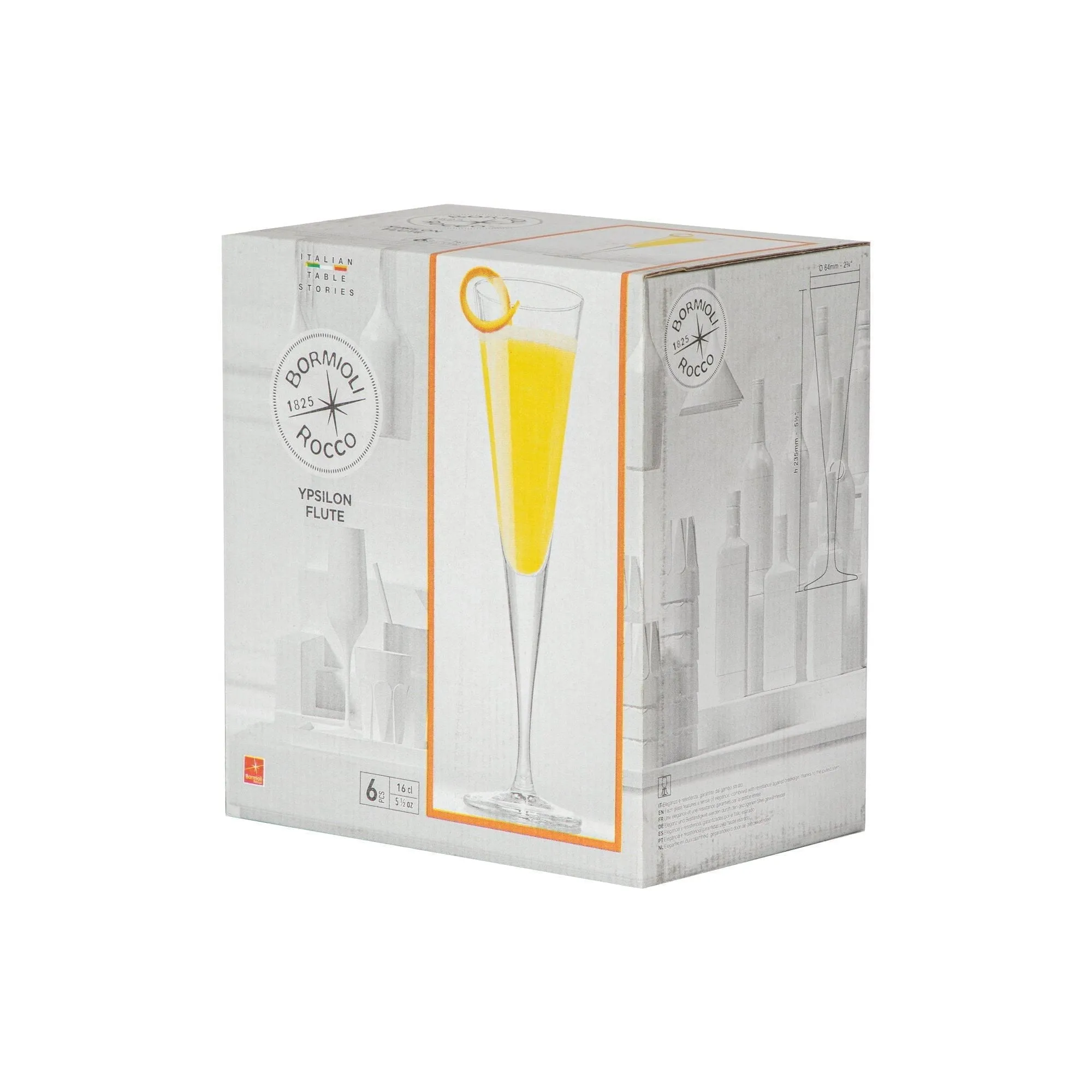 160ml Ypsilon Champagne Flutes - Pack of Six - By Bormioli Rocco