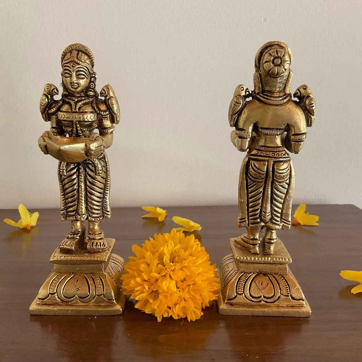 5.5 Inches Deep Lakshmi (Set of 2) - Handmade Brass lamp - Decorative Diya