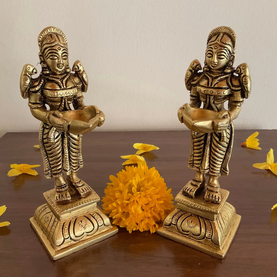 5.5 Inches Deep Lakshmi (Set of 2) - Handmade Brass lamp - Decorative Diya