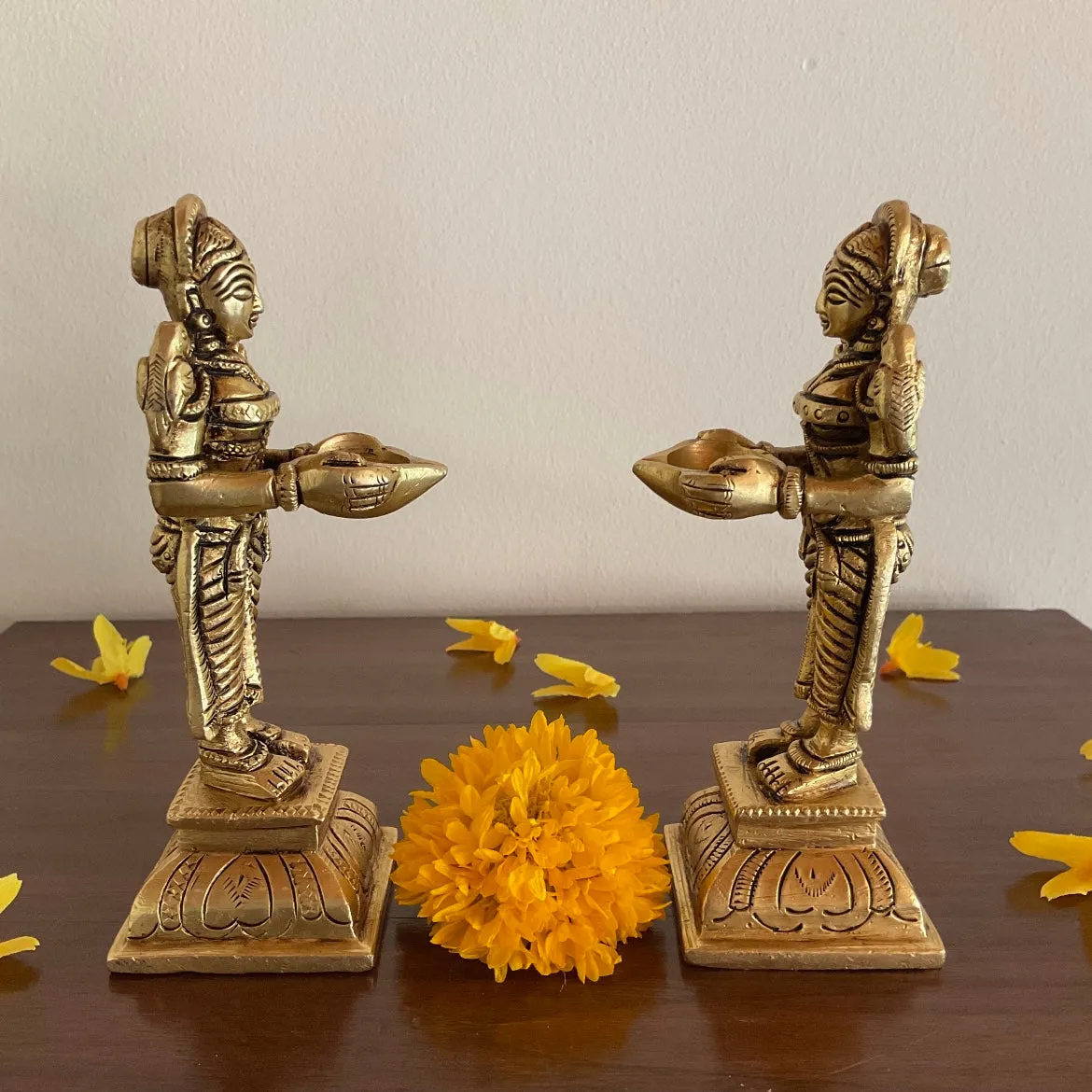 5.5 Inches Deep Lakshmi (Set of 2) - Handmade Brass lamp - Decorative Diya