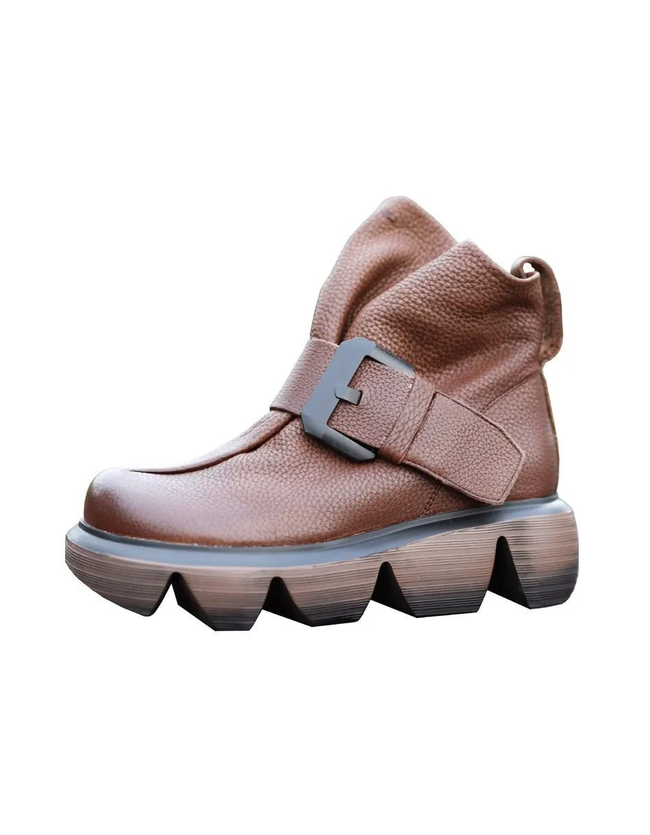 Autumn Retro Leather Buckle Gear Sole Short Boots