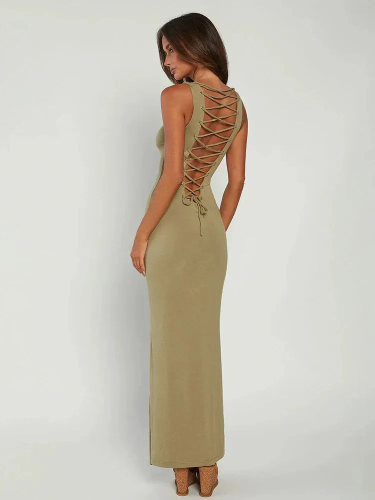 Bodycon Bandage Hollow Out Sexy Party Elegant Long Vestidos Maxi Dress