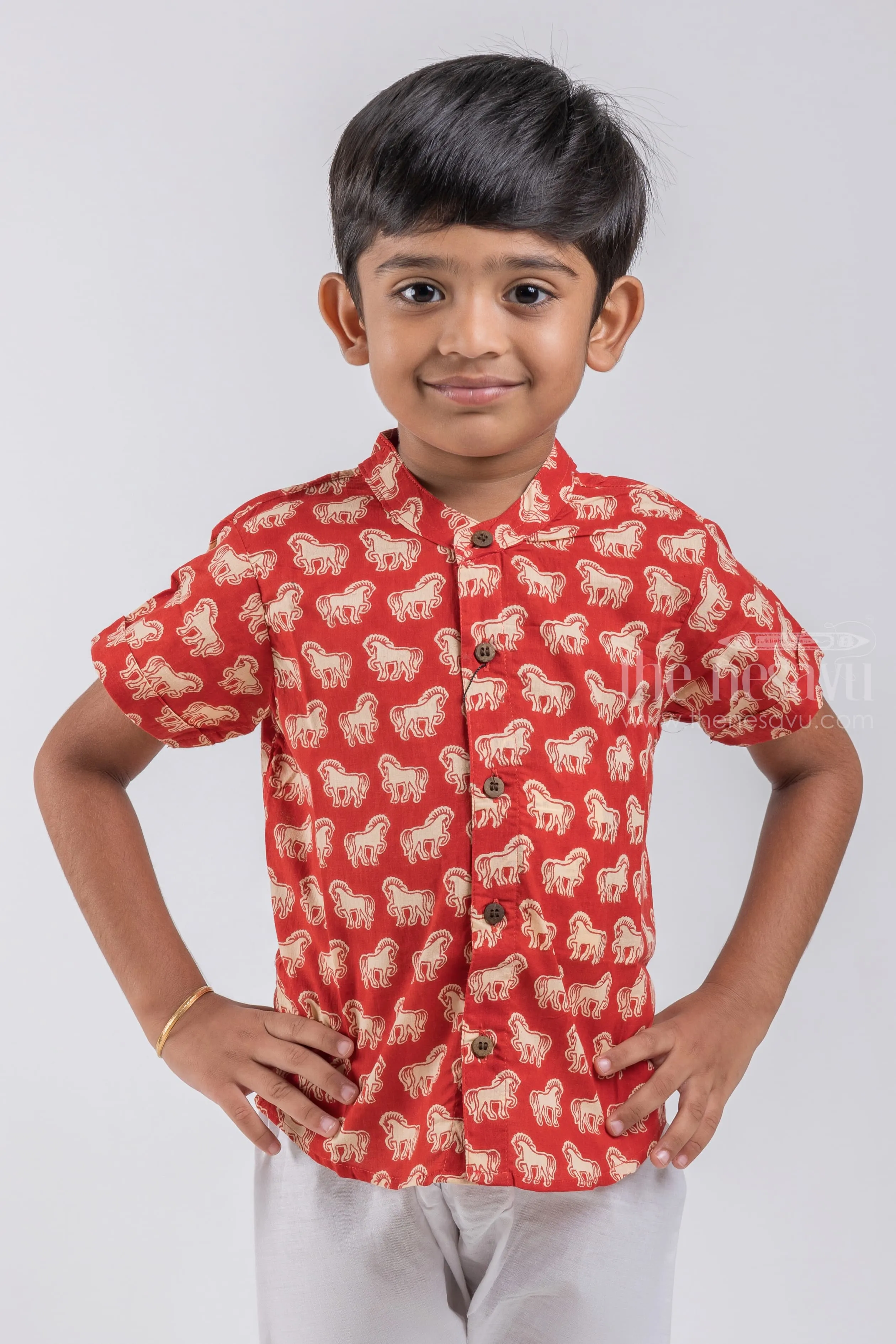 Boys' Horse Print Shirt | Mul Mul Cotton | Nesavu | Equestrian-inspired Style for Young Adventurers