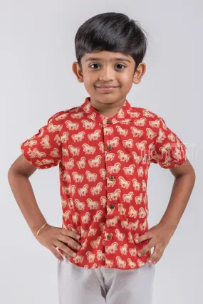 Boys' Horse Print Shirt | Mul Mul Cotton | Nesavu | Equestrian-inspired Style for Young Adventurers