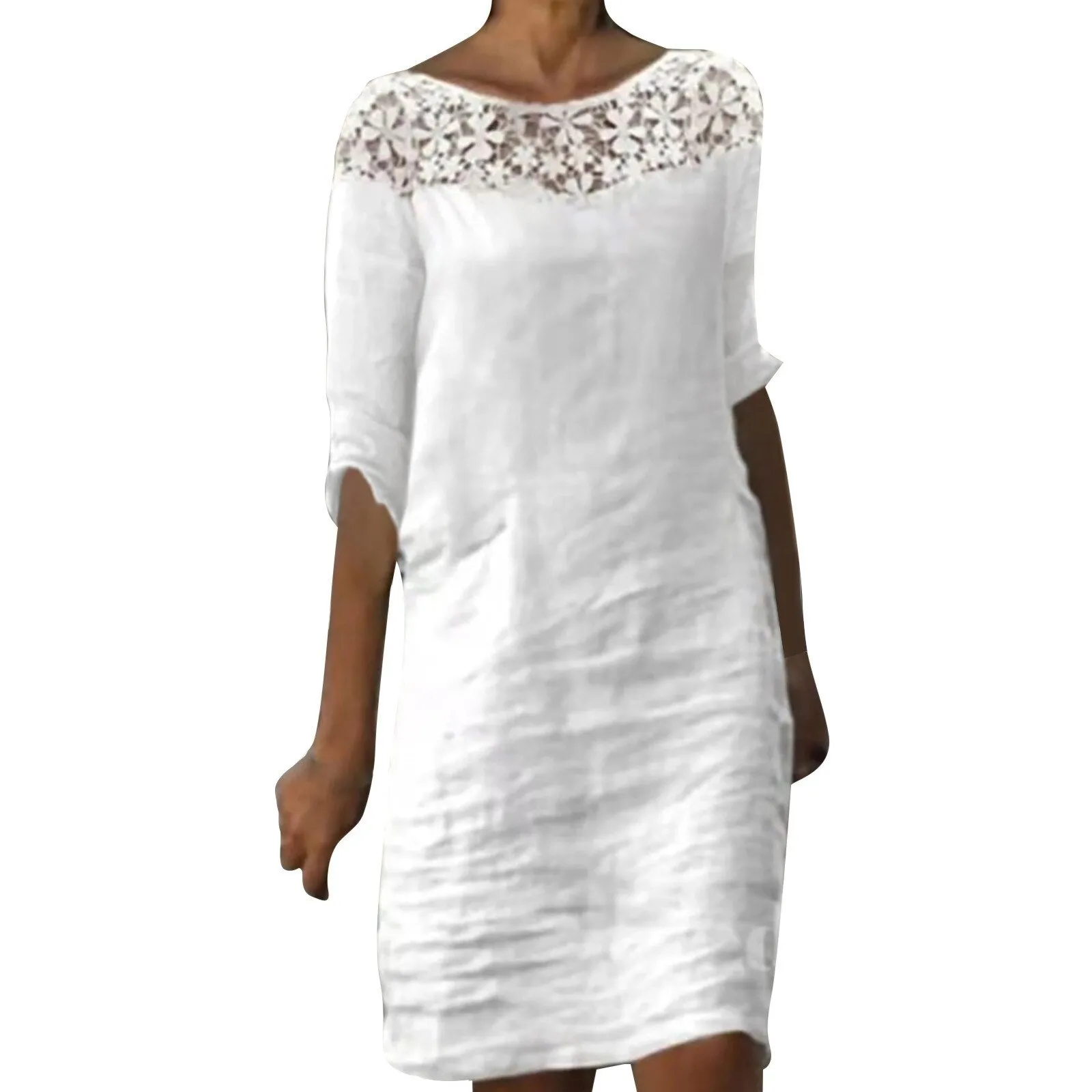 Casual Hollow Lace Midi Dress