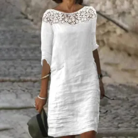 Casual Hollow Lace Midi Dress