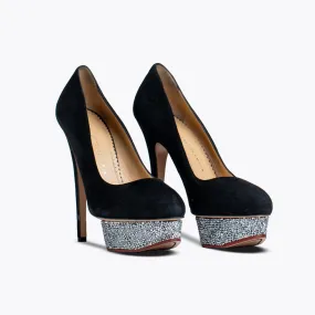 CHARLOTTE OLYMPIA BLACK SUEDE SEQUINS PUMPS