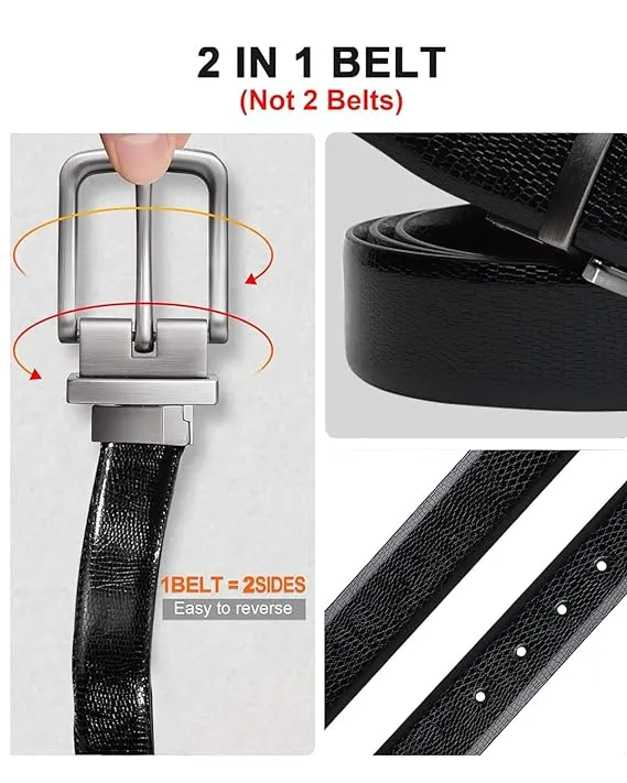 CIMONI® Reversible Vegan Leather Belt for Men with Easier Adjustable Autolock Buckle 2 in 1 Micro Adjustable Belt Fit Everywhere Formal & Casual With Elegant Gift Box 07