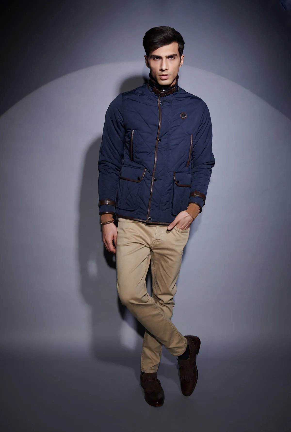 Contrasting Blue-Brown Puffer Coat Jacket by Brune & Bareskin