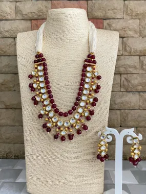 Designer Red Beads Necklace With kundan For Ladies By Gehna Shop