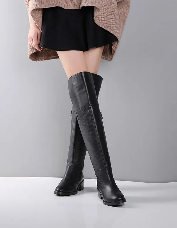 Genuine Leather Elegant Black Knee High Boots