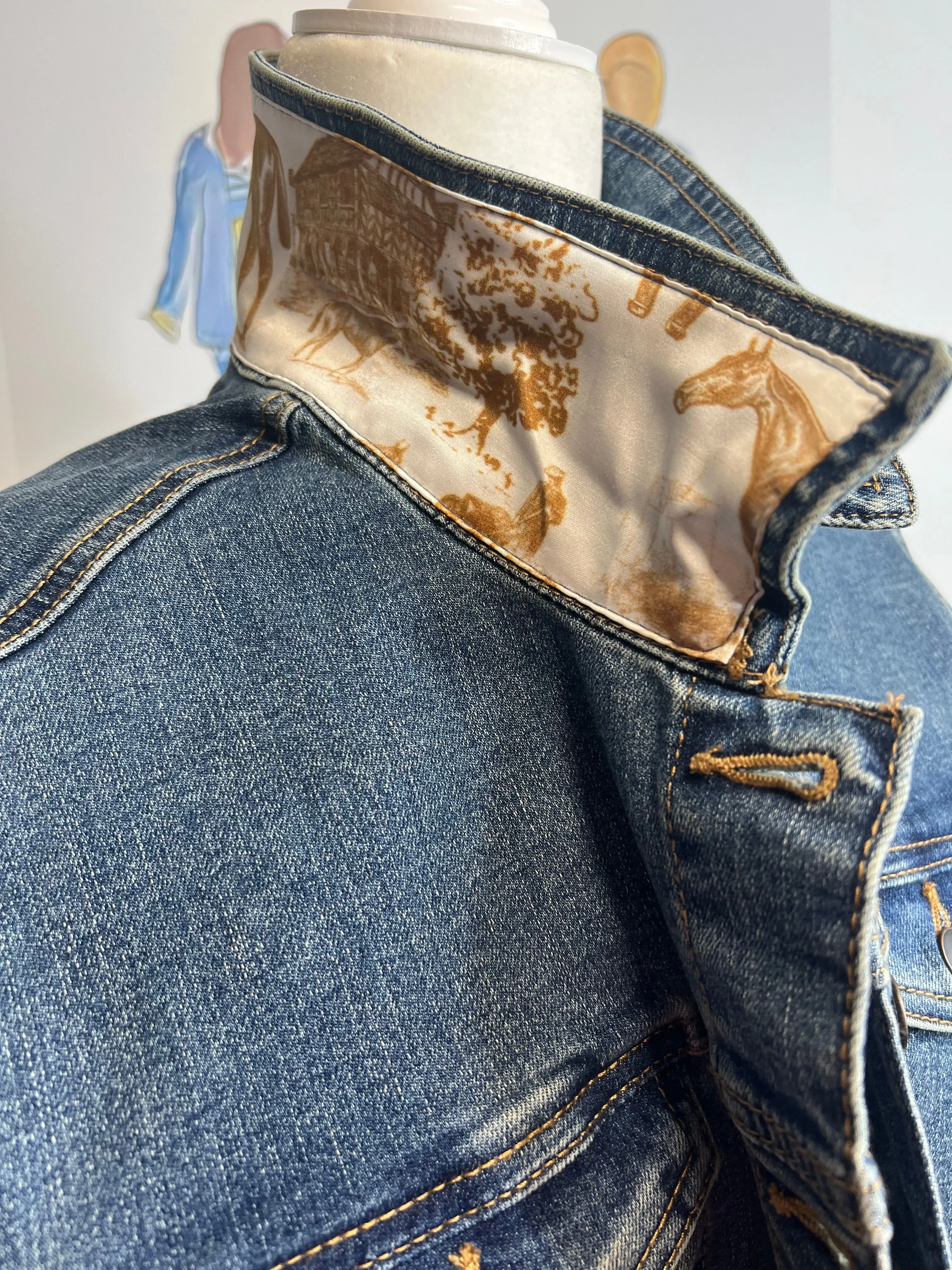 Horse Farm Toile on Denim Jacket