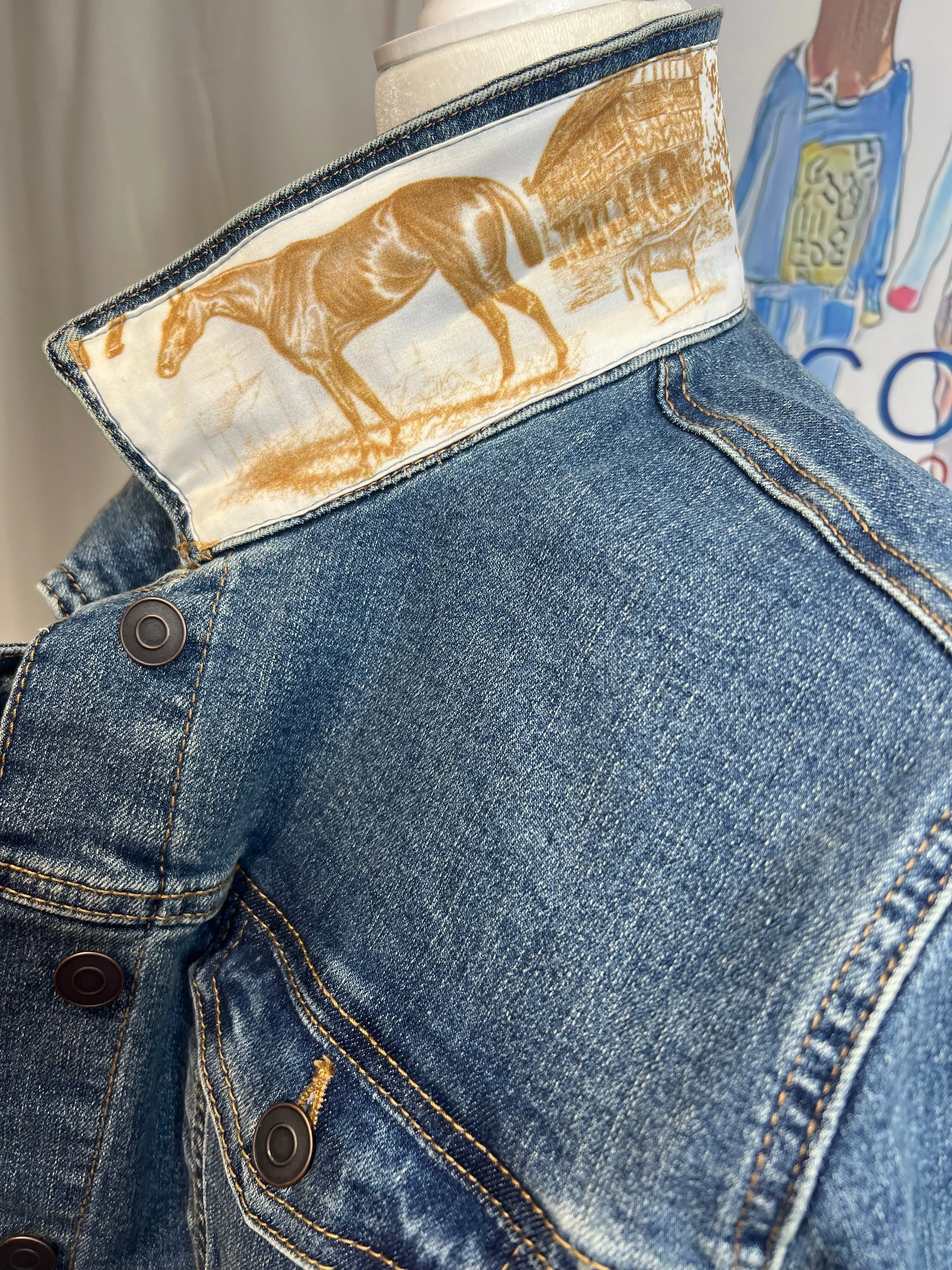 Horse Farm Toile on Denim Jacket