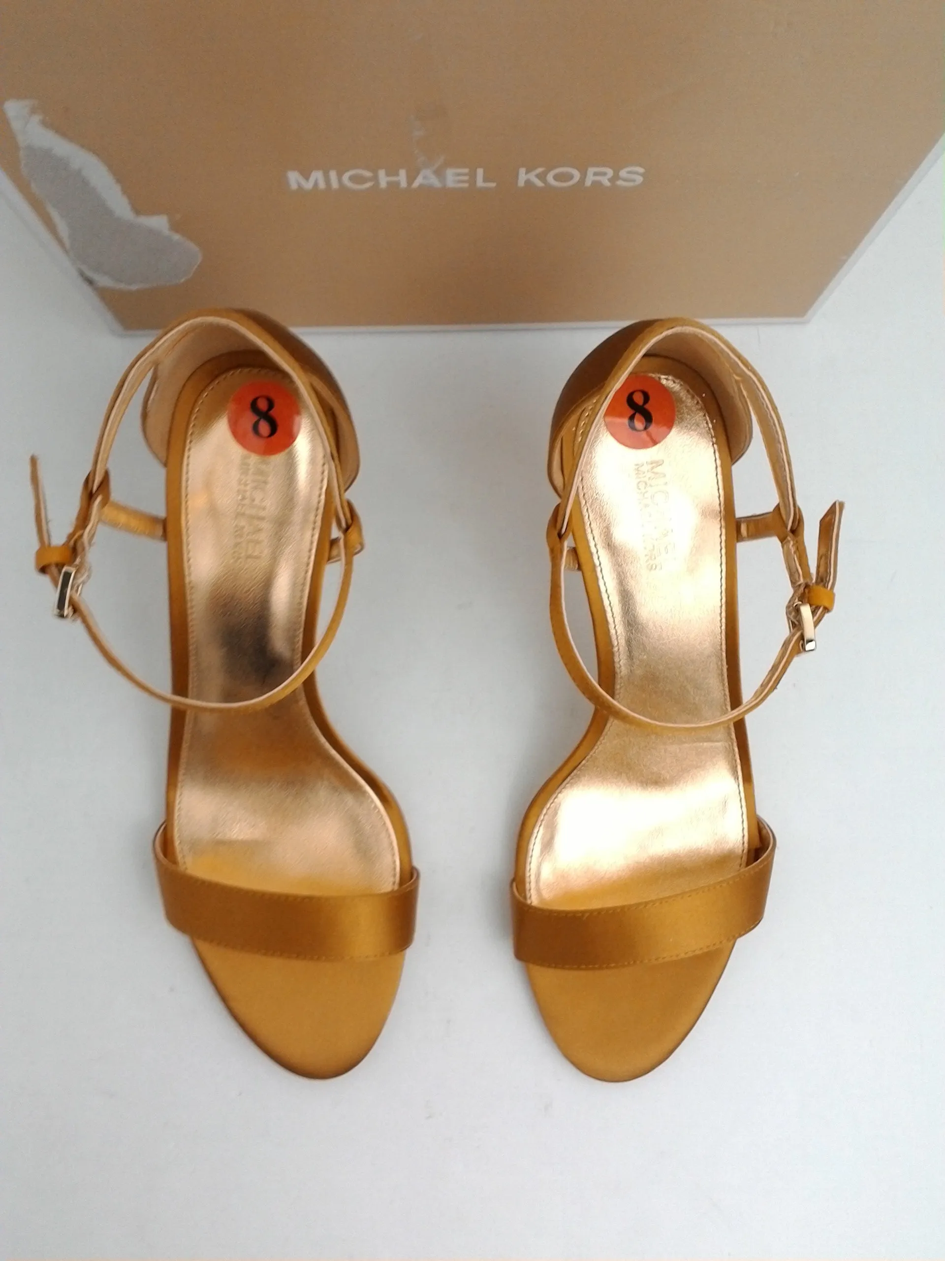 Michael Kors Women's Simone Mid Sandal Satin Marigold Size 8 M