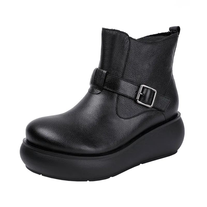 Retro Wedge Buckle Women's Boots