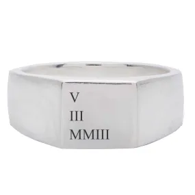 Roman Numerals Large Square Silver Signet Ring