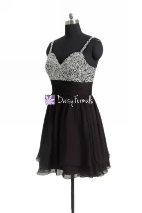 Short beaded prom dress Little Black Party Dress Miniskirt Dress Graduation Dress (PR29034S)