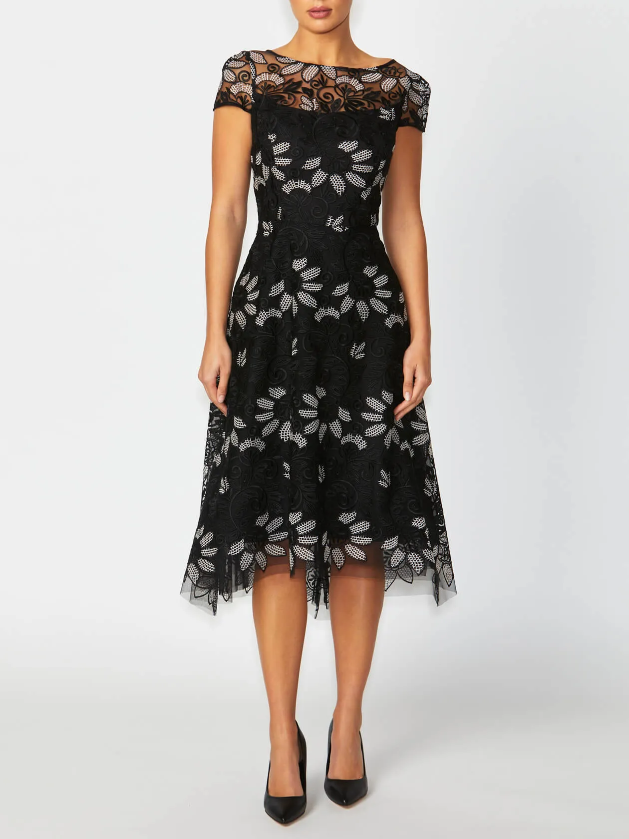 Stellar Black Embroidered A-Line Dress