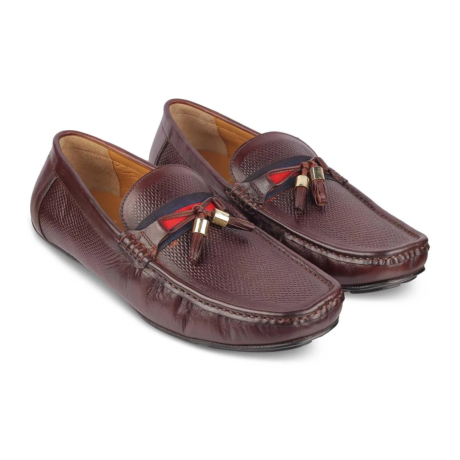 Tresmode Sotas Brown Men's Leather Driving Loafers