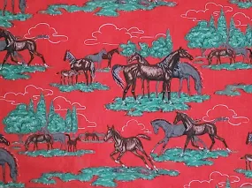 Vintage Fabric - Cotton - Horses - Fabric Remnant - VCW129